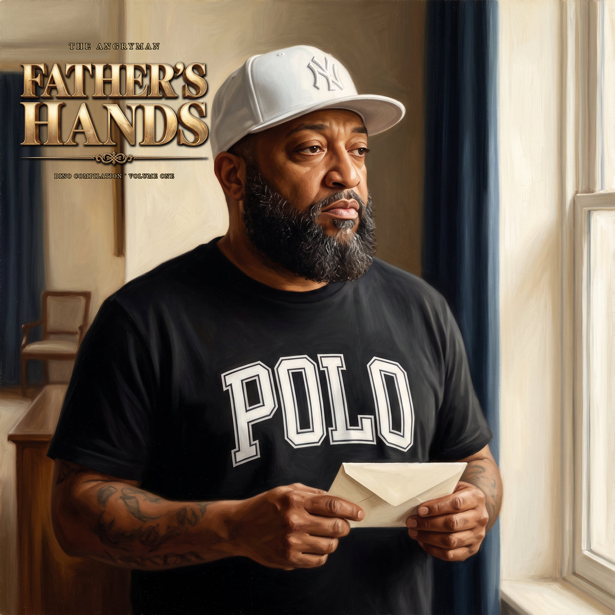 Father’s Hands — The Angryman, cover with scene-specific gold lettering