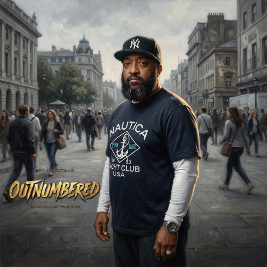Outnumbered — The Angryman, cover with scene-specific gold lettering