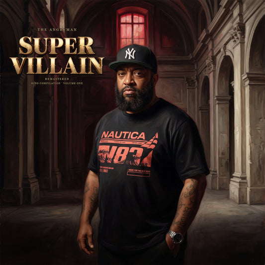 Super Villain (Remastered) — The Angryman, cover with scene-specific gold lettering