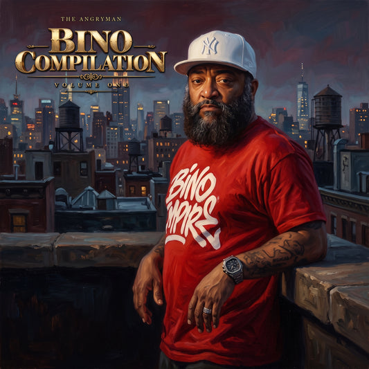 Bino Compilation Volume One — The Angryman, cover with scene-specific gold lettering